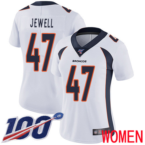 Women Denver Broncos #47 Josey Jewell White Vapor Untouchable Limited Player 100th Season Football NFL Jersey